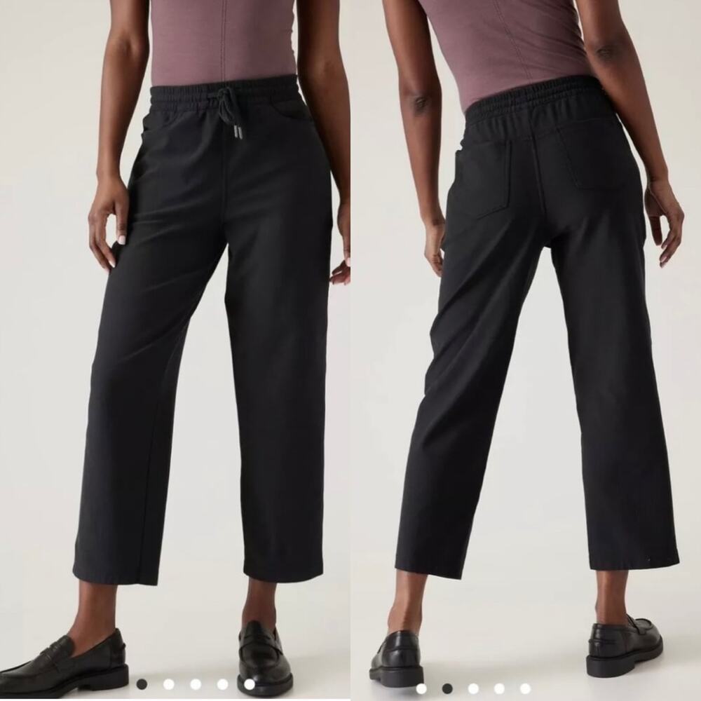 Athleta Pants Womens Medium Tall Black Farallon Straight Crop Work Travel Active